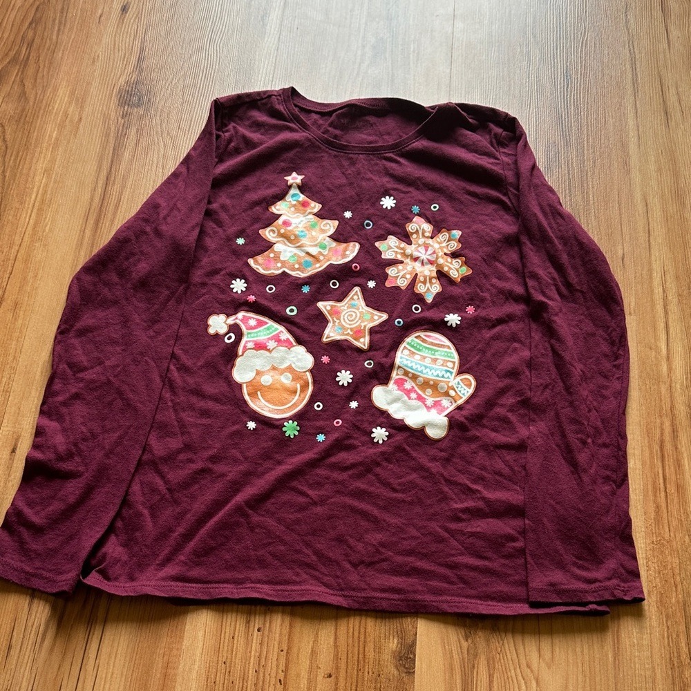 The Children's Place Girls Maroon Christmas‎ Graphic Tee Size XXL 16